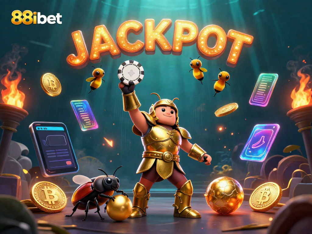 Engage with the excitement of 88ibet's casino world, featuring a victorious beetle lifting a poker chip.